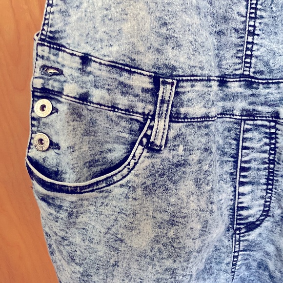 Retro 80s style stretchy acid wash stone wash denim overalls XL - Picture 3 of 4